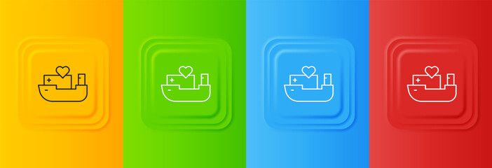 White Humanitarian ship icon isolated on colorful background. Set icons in square buttons. Vector