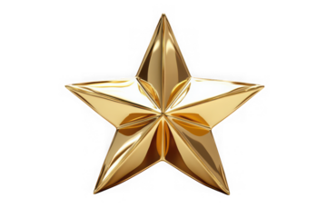 Shiny gold star award isolated on transparent background
