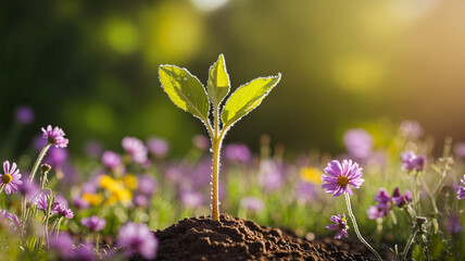 Emerging Seedling in Blooming Meadow Sunlight ai generated images ai generative