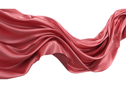 3D Rendering of Red Luxury Silk Cloth Floating and Twisting in Motion, Png