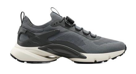 Sleek gray running shoe on display