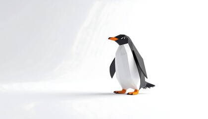 Fototapeta premium Low Poly Penguin Character Design on a Minimalist White Background for Creative Projects and Illustrations