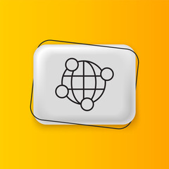 Black Global technology or social network icon isolated on yellow background. Silver rectangle button. Vector