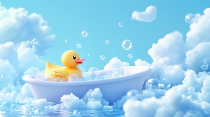 Rubber Duck in a Tub Surrounded by Clouds