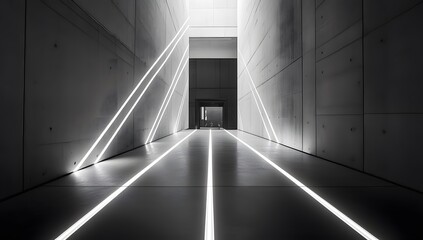 Obraz premium White lines on a black background, simple geometric shapes, a laser light effect, a symmetrical composition