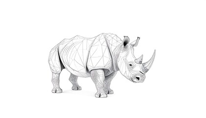 Fototapeta premium Geometric Rhinoceros 3D Model Outline with Wireframe Structure Ideal for Modern Art and Design Projects