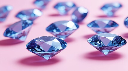 Fototapeta premium Sparkling blue gems scattered on pink