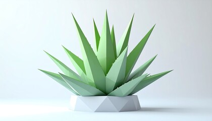 Fototapeta premium Modern Geometric Plant Design with Sharp Green Leaves in White Pot for Minimalist Interior Decoration
