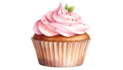 Delicious pink frosted cupcake with a green leaf, sweet treat for any occasion