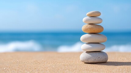 Fototapeta premium Balanced Beach Stones, Serenity, Ocean View