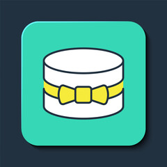 Filled outline Gift box icon isolated on blue background. 8 March. International Happy Women Day. Turquoise square button. Vector