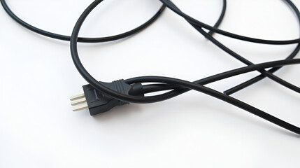 Fototapeta premium Black wire cable isolated on a white background abstraction.