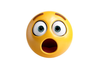 3D Surprised Emoji with Wide Eyes and Open Mouth, Glossy Finish, Png