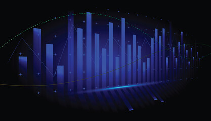 Stock market graph chart. illustration of blue graph design abstract digital financial background.