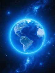 Fototapeta premium Earth from Space with a Glowing Blue Atmosphere