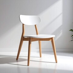 Modern single chair in minimalistic interior design with sunlight illuminating the stylish furniture piece