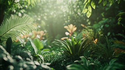 Lush Tropical Rainforest Sunlight Dappled Greenery