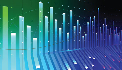 Obraz premium Abstract colorful gradient stock market graph 3d design with wave line isolated dot digital technology business graphs and chart background vector illustration design.