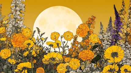 Summer Solstice: Traditional British cottage garden flowers bathed in golden solstice