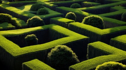 Summer Solstice: English garden maze viewed from above with complex solstice shadows
