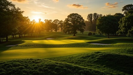 Obraz premium Emerald Golf Course at Dawn: Tranquil Landscape