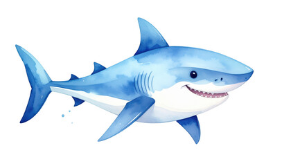Obraz premium Playful cartoon shark with big smile swimming in the ocean smiling