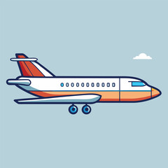 A stylized illustration of a jet airplane in flight.