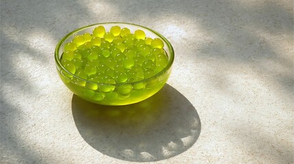 Summer Solstice: Traditional green mung bean dessert in translucent bowl under soft