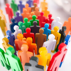 Obraz premium Multicolored human figures together. Creative background of unification and teamwork. People community diversity concept office workplace.