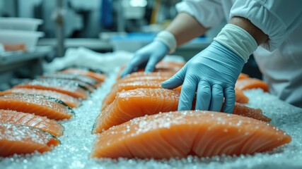 Fresh Salmon Fillets - Careful Handling in Processing Facility