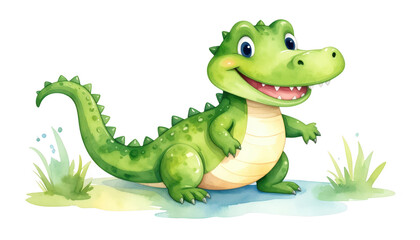 Naklejka premium Majestic green alligator lounging in its natural habitat, a glimpse into wildlife