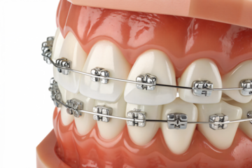 a mouth and orthodontic braces on the teeth, isolated png transparent background