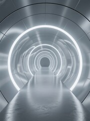 Fototapeta premium A futuristic, illuminated tunnel with a metallic interior