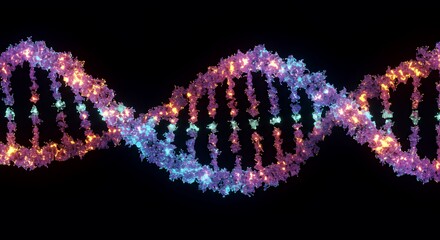 Glowing DNA Helix: A vibrant digital representation of the double helix structure of deoxyribonucleic acid.