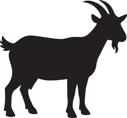 Vector silhouette illustration of a wild deer or goat mammal with antlers