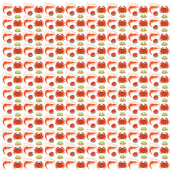 shrimp, crab with fruit as a pattern background