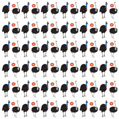 Fototapeta premium ostrich, cassowary with fruit as a pattern background