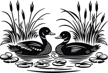 Duck Pond Silhouette Illustration