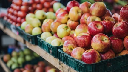 Fruit market stand with apples and vibrant fresh produce