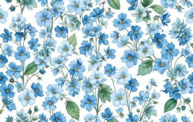 Fototapeta premium blue forget-me-not flowers. Botanical watercolor seamless pattern wallpapers on white background