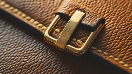 Luxurious Brown Leather Texture with Golden Buckle Detail