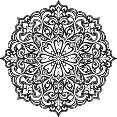 Vintage ornamental round lace pattern with intricate floral design and swirling leaf elements