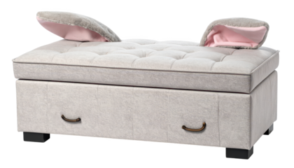 Elegant white ottoman adorned with a pink bow, touch of charm for your home decor