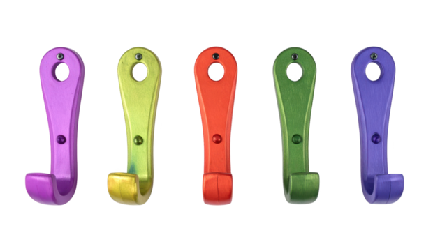 Vibrant row of colorful plastic handles, closeup view of tools and hardware - Powered by Adobe