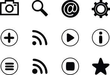 Simple Silhouette UI Icons Set for Web and Mobile Apps. Minimal UI Icons Silhouettes for App and Website Design. Web and Mobile App Silhouette UI Icons Collection