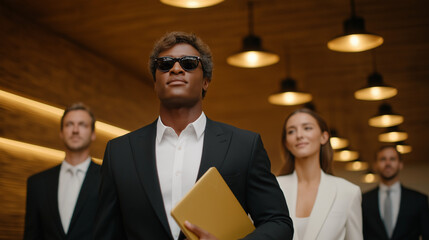 Group of Professionals Heading to Meeting in Modern Hallway