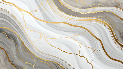 Modern abstract white and gray marble background with luxurious gold veins, perfect for minimalist wall art, elegant packaging, digital design, wedding invitations, and branding projects.