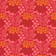 Seamless vector pattern with vibrant flowers on a bright pink background. Colorful and lively floral design ideal for fabric, gift wrap, wallpaper, and cheerful decorative projects.