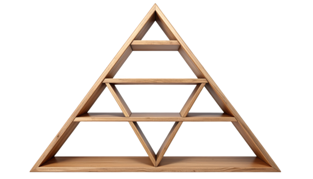 Rustic wooden shelf with three triangular compartments, a unique storage and display solution for modern homes