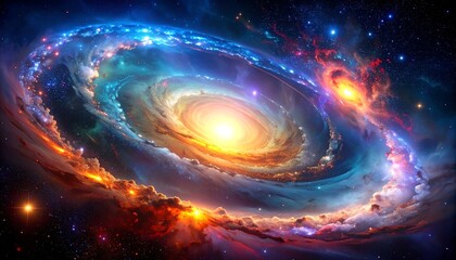 Obraz premium Colorful Spiral Galaxy and Nebula Cosmic Artwork